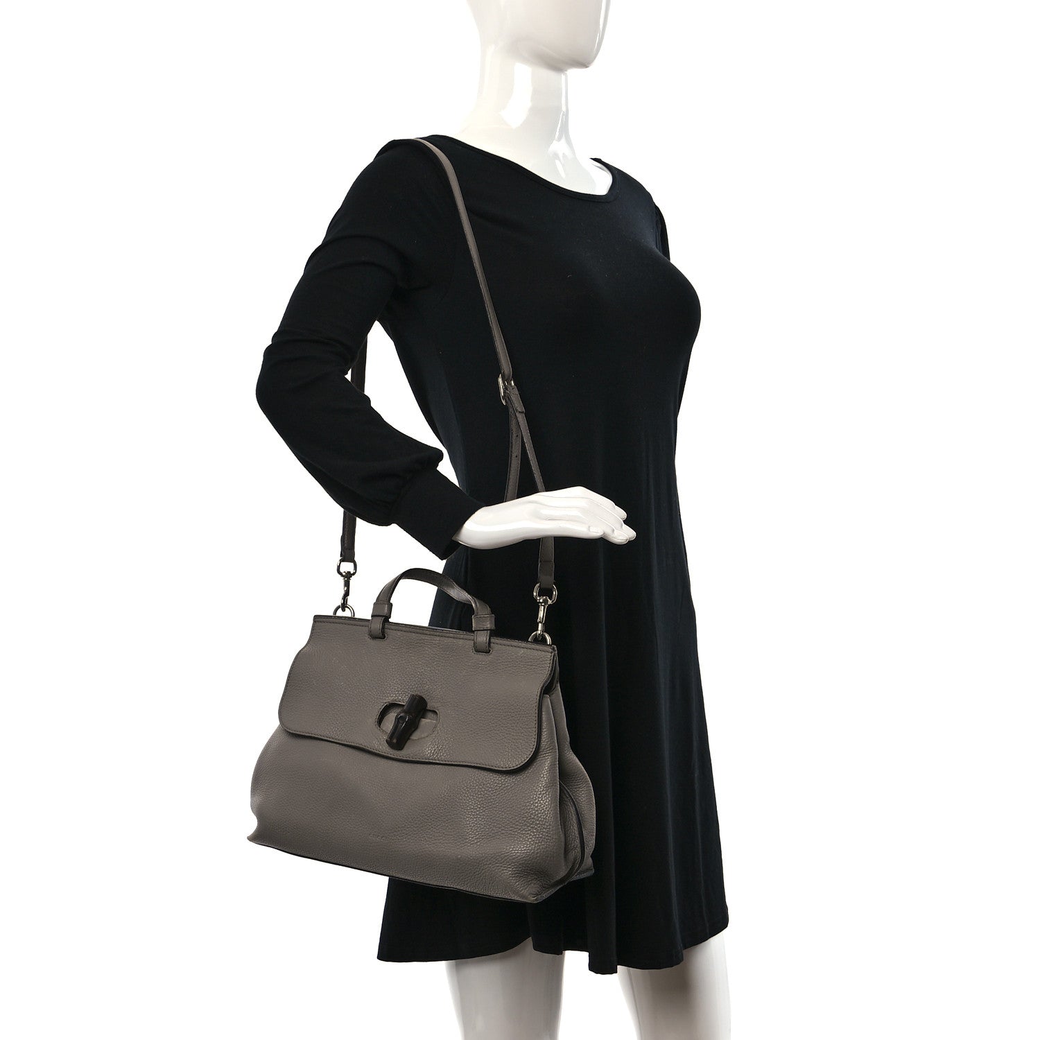 Gucci Cellarius Calfskin Medium Bamboo Daily Top Handle Bag Storm Grey 2 of 13