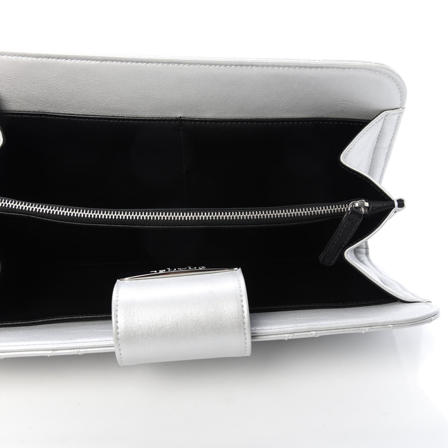 Chanel Metallic Sheepskin Quilted Beauty Lock Clutch Silver 8 of 12
