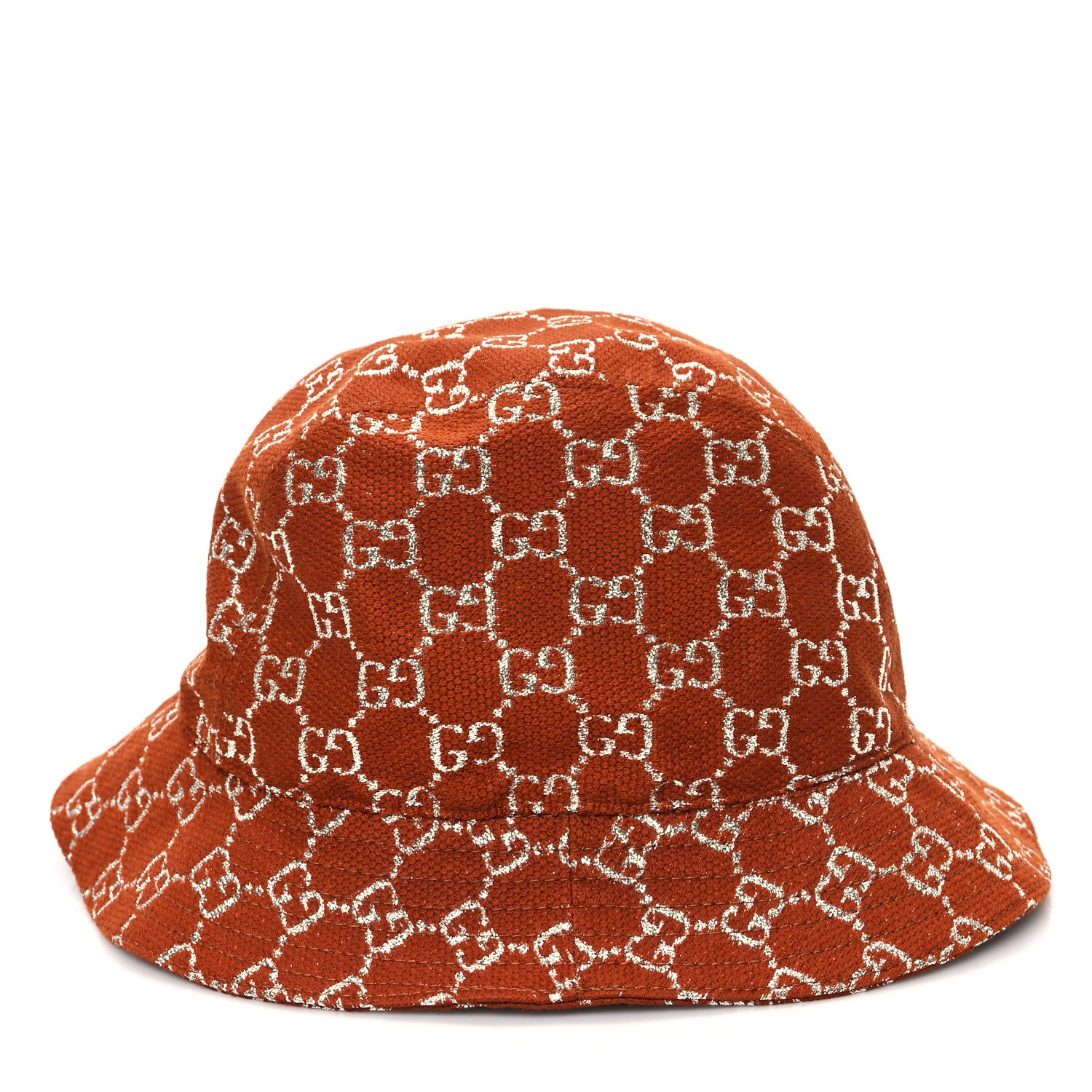 Gucci Canvas Lame GG Monogram Bucket Hat M Burnt Orange Silver 3 of 9