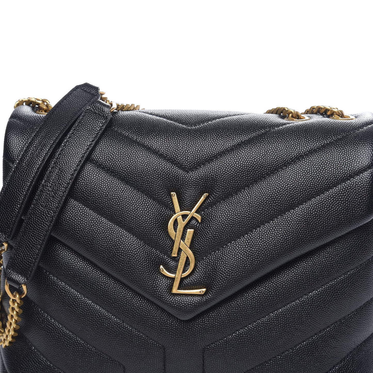 Grain de Poudre Calfskin Y Quilted Monogram Small Loulou Chain Satchel Black