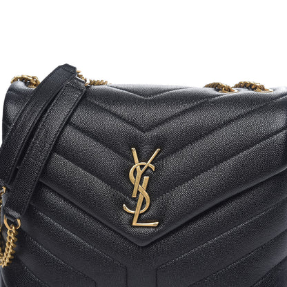 Saint Laurent Grain de Poudre Calfskin Y Quilted Monogram Small Loulou Chain Satchel Black 9 of 9