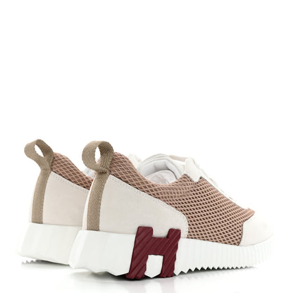 Hermes Air Mesh Suede Goatskin Bouncing Sneakers 35 Beige Argile White 4 of 9