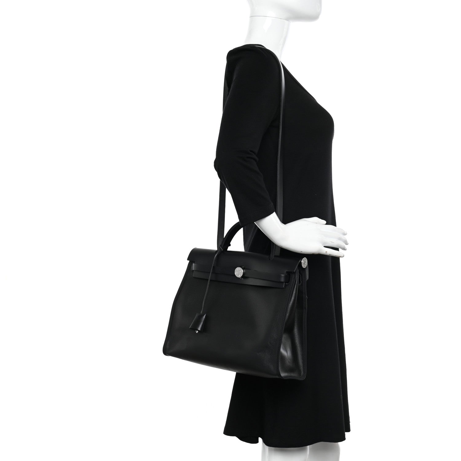 Hermes Toile H Berline Vache Hunter Herbag Zip PM 31 Black Ecru 2 of 11