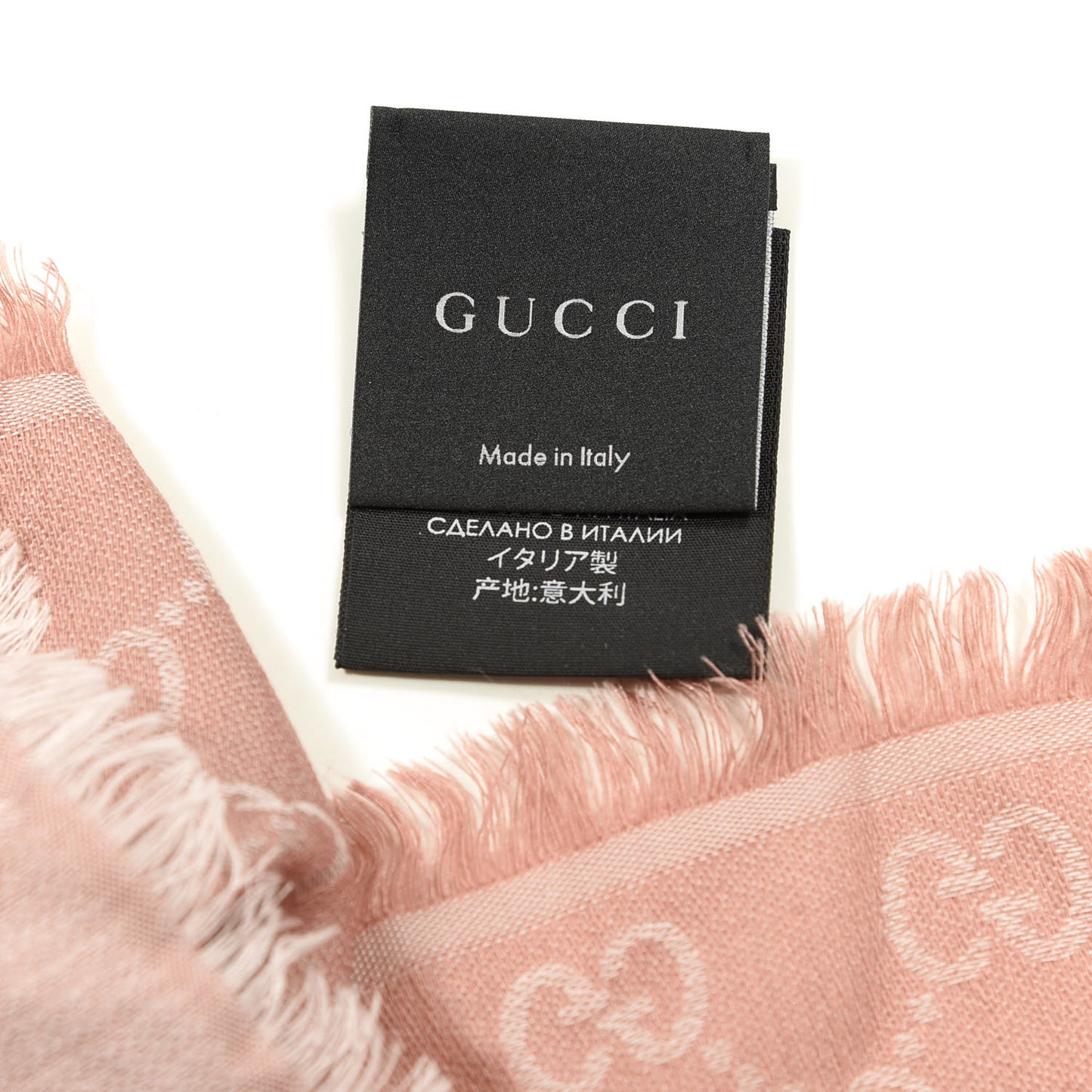 Wool Silk Monogram GGWeb Fringe Shawl Rose Ivory