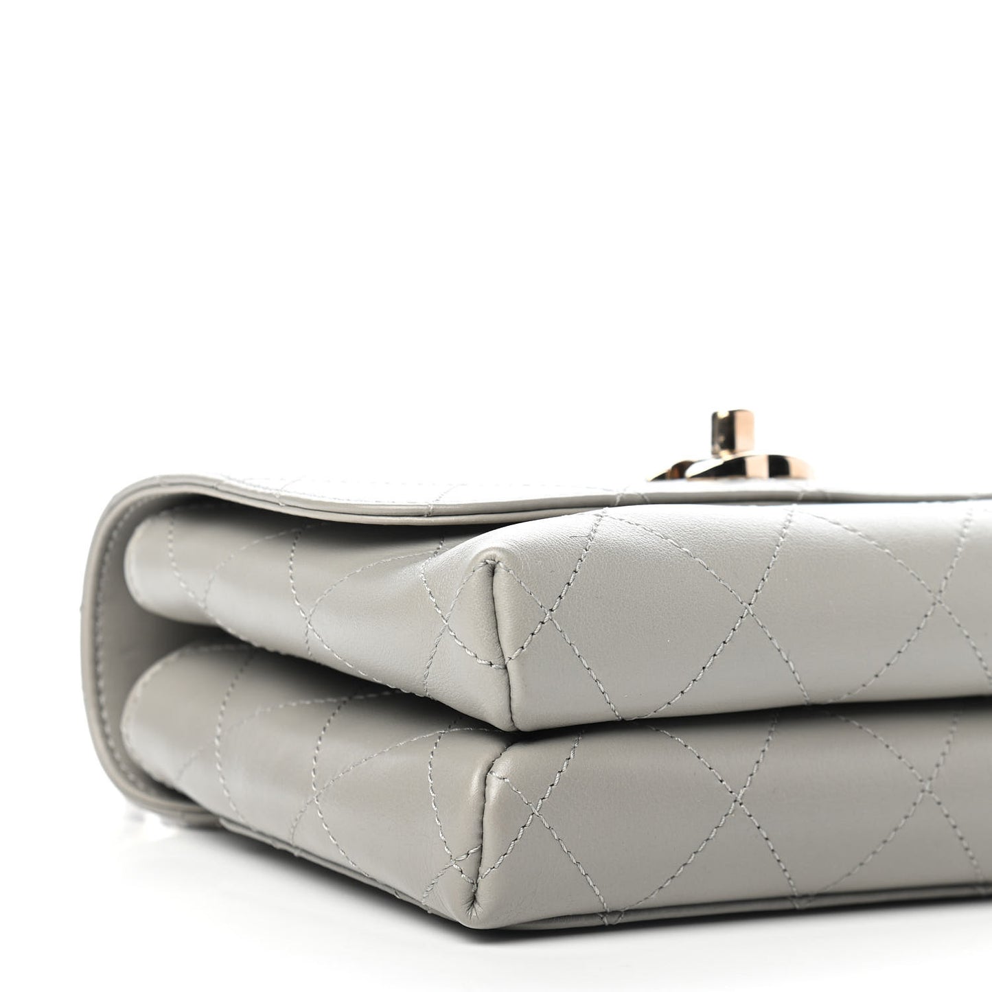 Calfskin Quilted Small Double Pocket Top Handle Flap Grey