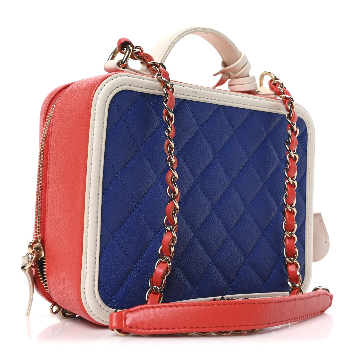 Chanel Caviar Quilted Medium CC Filigree Vanity Case Blue White Red 3 of 9