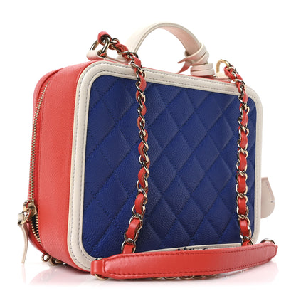 Chanel Caviar Quilted Medium CC Filigree Vanity Case Blue White Red 3 of 9