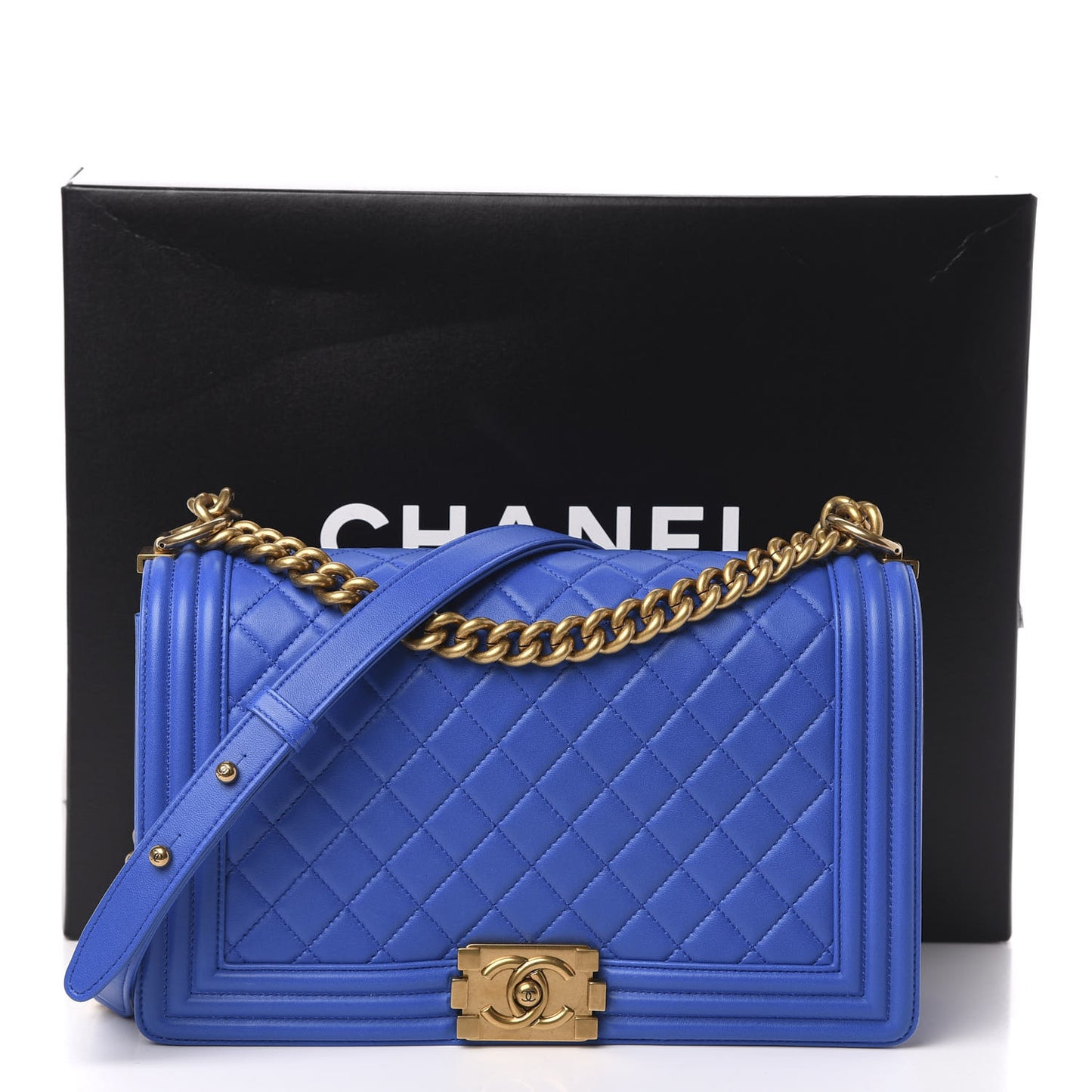 Lambskin Quilted New Medium Boy Flap Blue