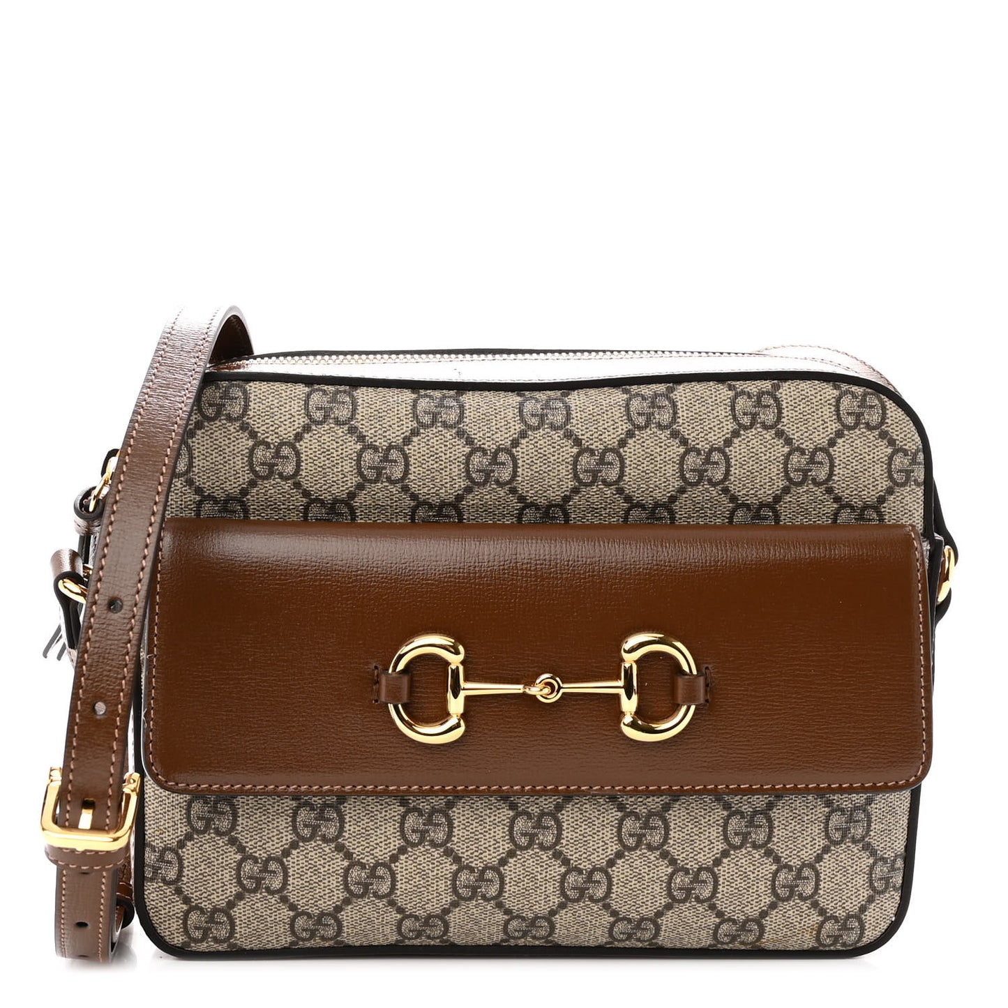 GG Supreme Monogram Small Horsebit 1955 Shoulder Bag Beige Brown Sugar