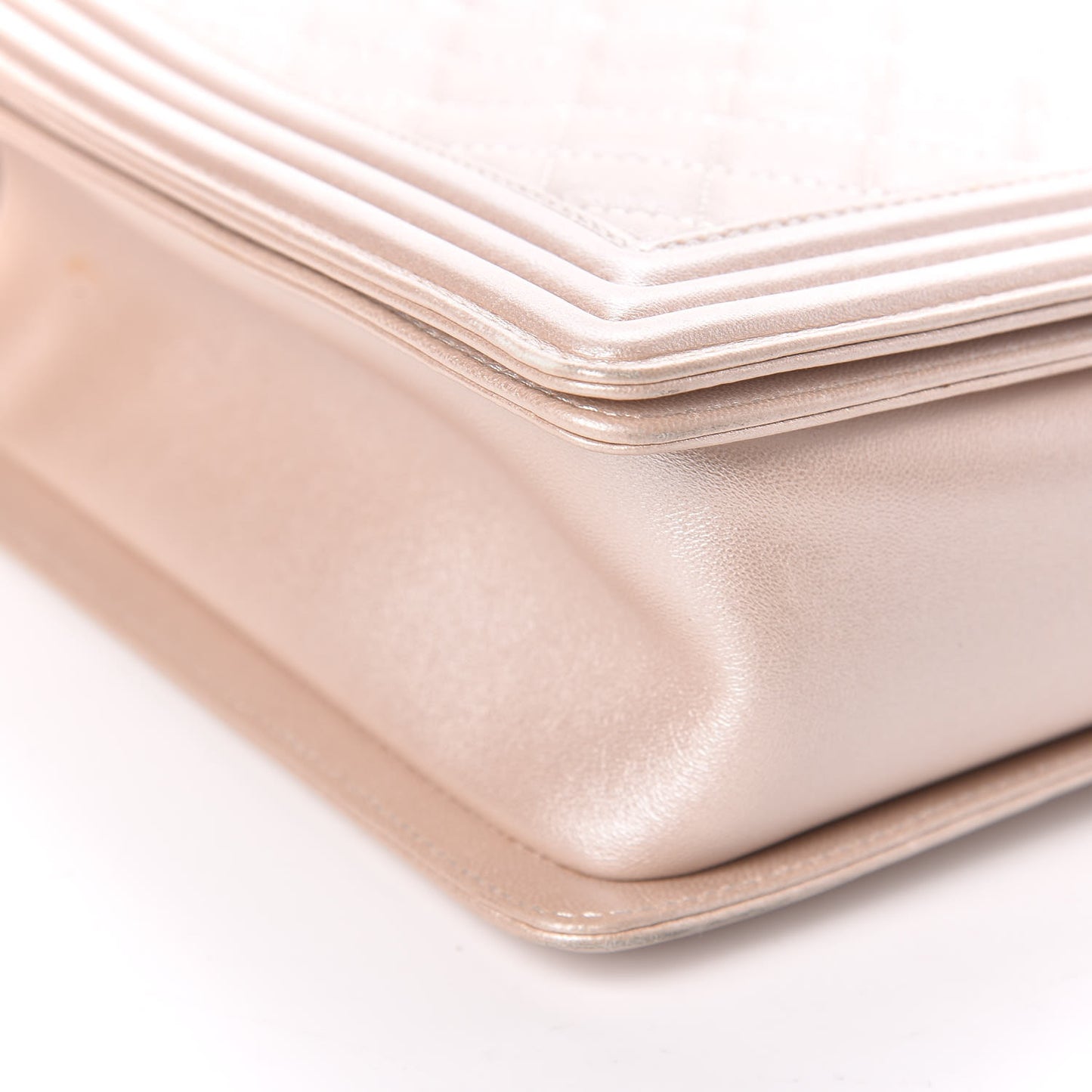 Metallic Lambskin Quilted Large Boy Flap Light Beige