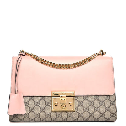 Gucci GG Supreme Monogram Calfskin Medium Padlock Shoulder Bag Beige Perfect Pink 1 of 8