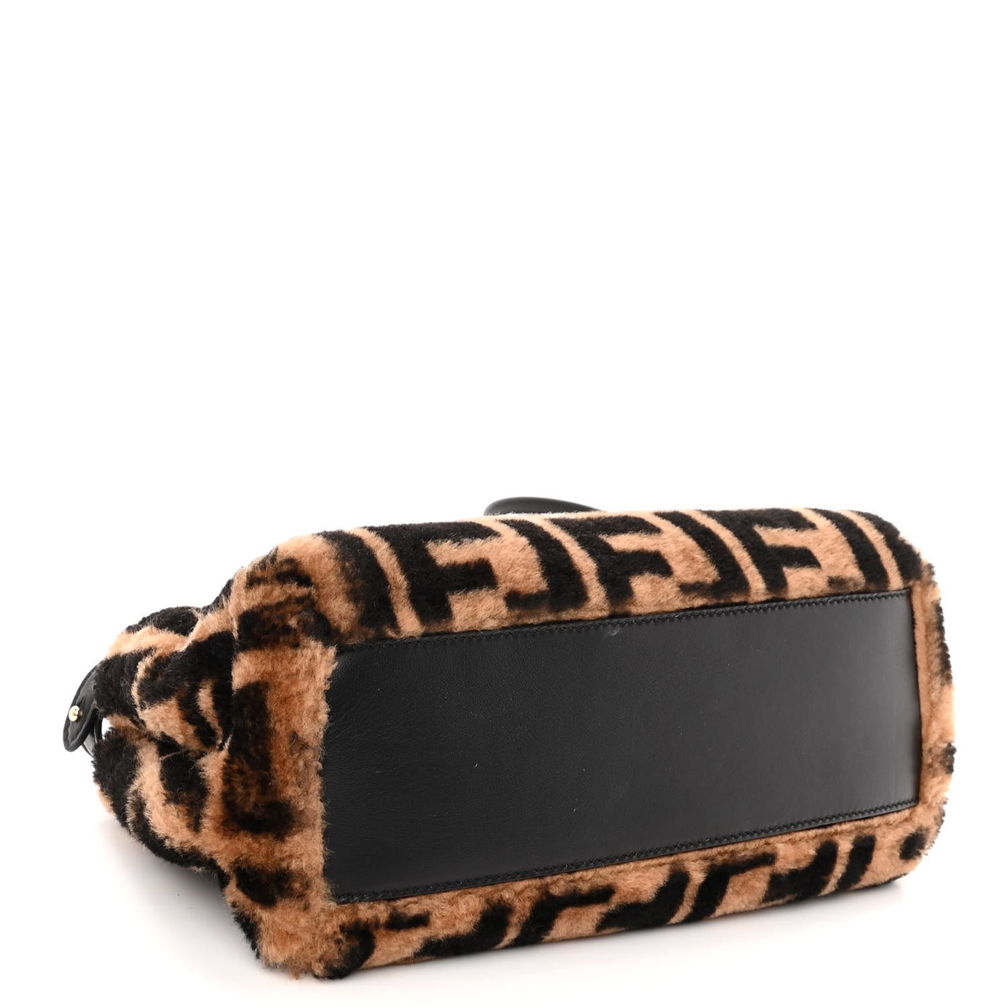 Shearling Nappa Macro FF 1974 Mini Peekaboo Iconic Satchel Tobacco Black
