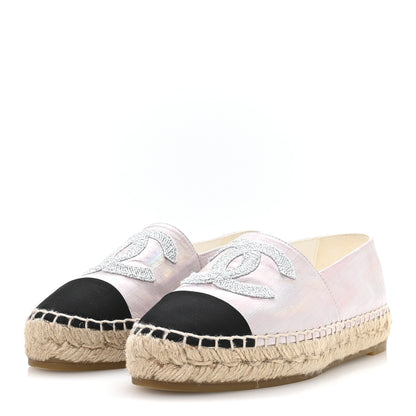 Chanel Laminated Lambskin Grosgrain Embroidered CC Espadrilles 36 Pink Silver Black 4 of 9