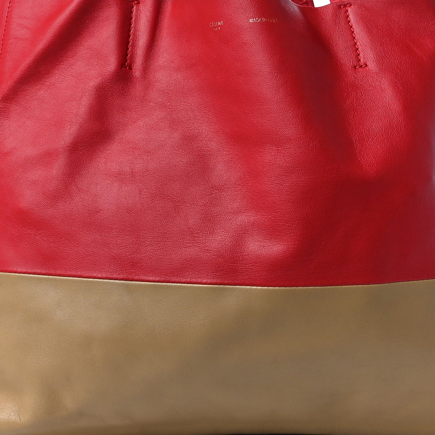 Celine Lambskin Horizontal Bi-Color Cabas Red Camel 7 of 10