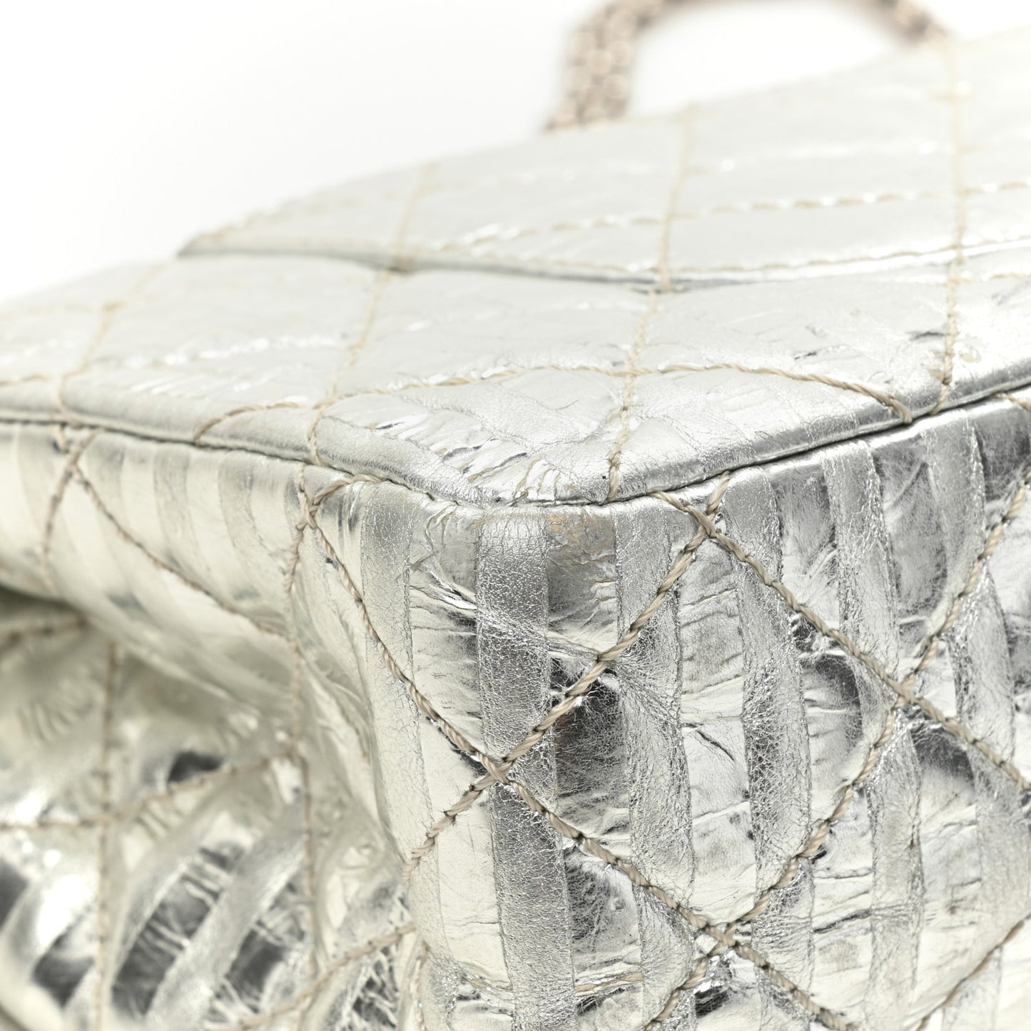 Metallic Calfskin Striped 2.55 Reissue 227 Silver