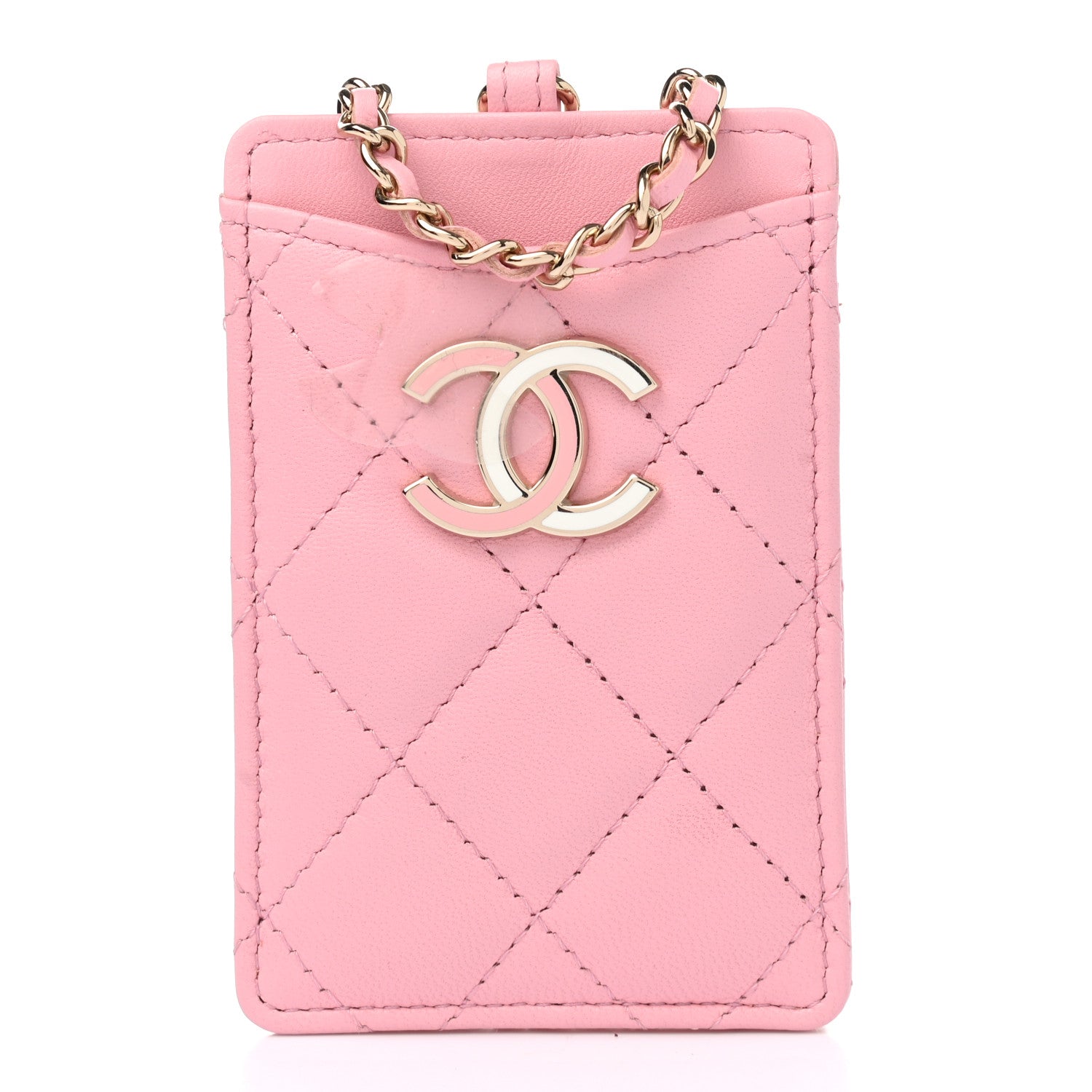 Chanel Lambskin Quilted Chanel Card Holder On Chain Pink 1 of 9