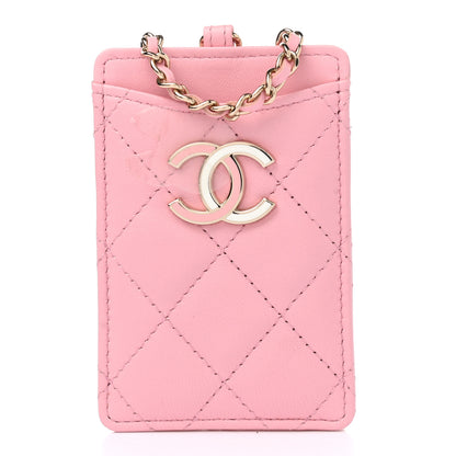 Chanel Lambskin Quilted Chanel Card Holder On Chain Pink 1 of 9
