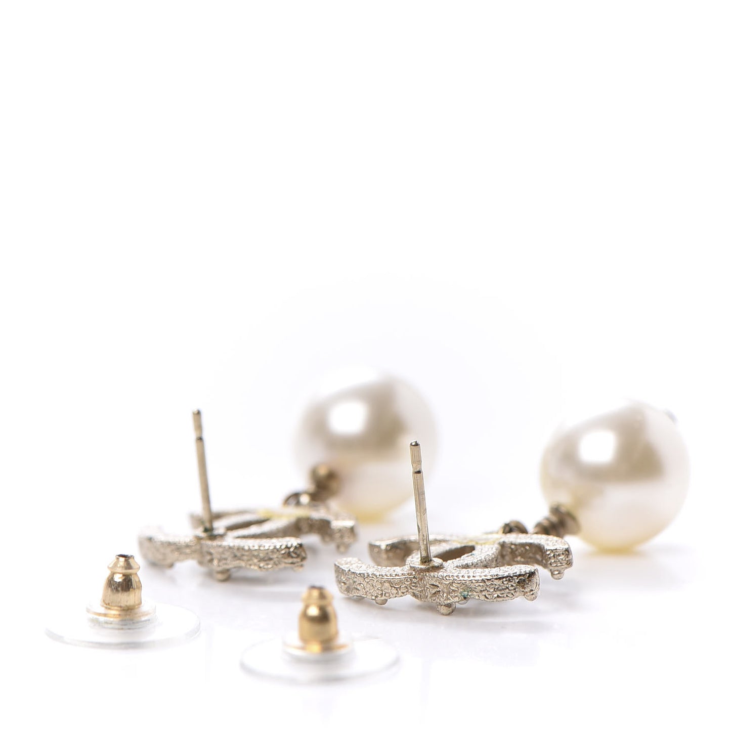 Crystal Pearl CC Drop Earrings Gold
