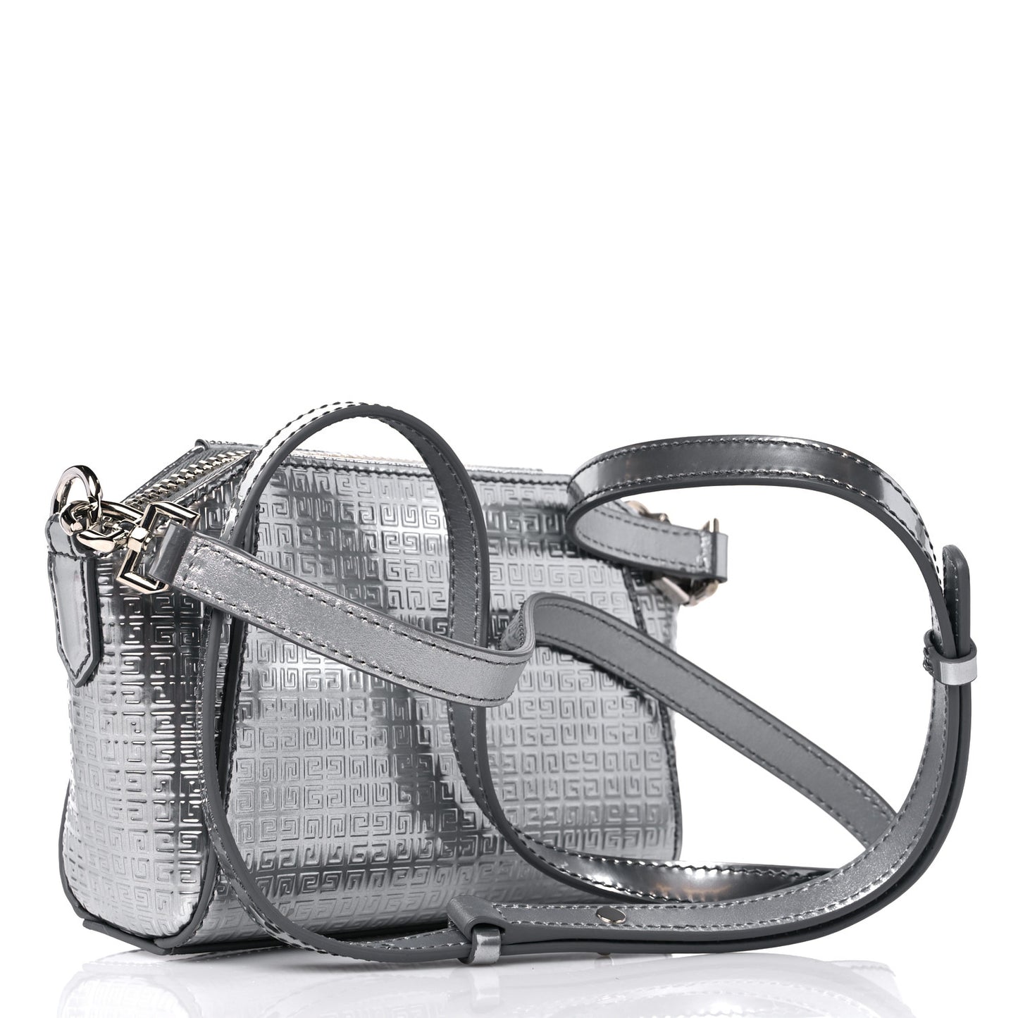 Metallic Calfskin 4G Embossed Nano Antigona Silver