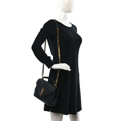 Saint Laurent Sheepskin Matelasse Chevron Monogram Medium College Bag Black 2 of 9
