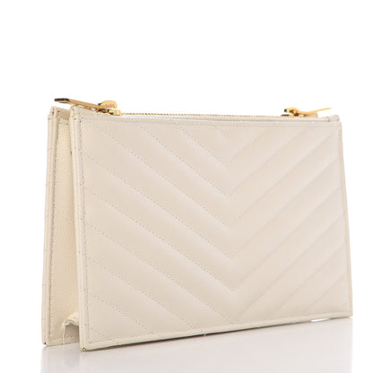 Saint Laurent Grain De Poudre Matelasse Chevron Monogram Double Zip Wallet Porcellana 3 of 7