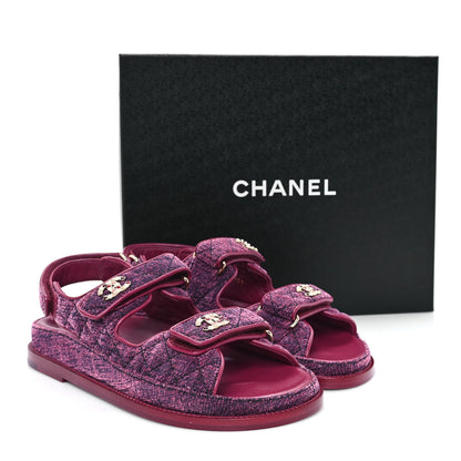 Chanel Velvet Velcro Dad Sandals 37.5 Pink 10 of 10