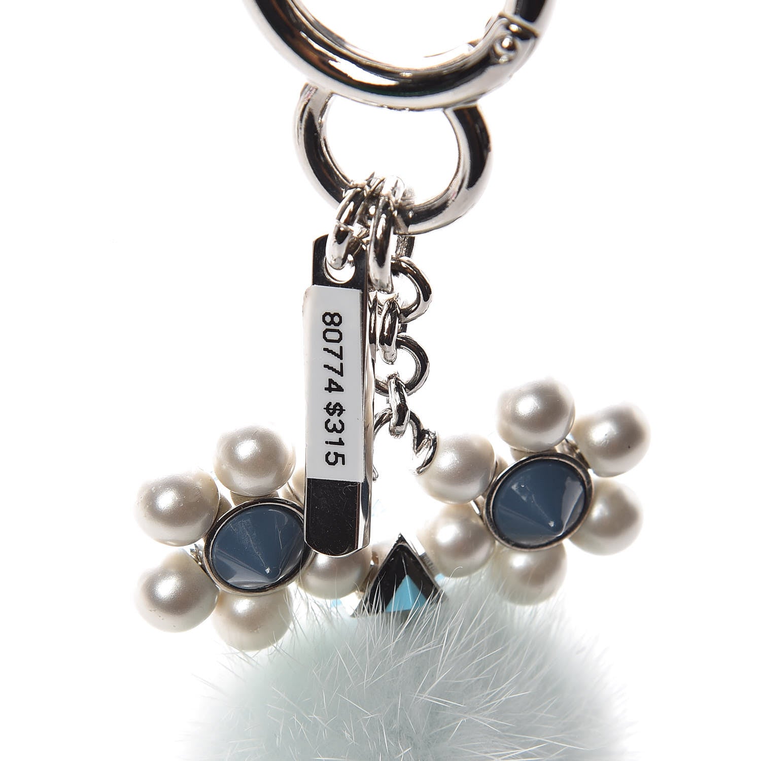 Fendi Mink Fur Pearl Chick Pom Pom Bag Charm Pale Blue 3 of 3