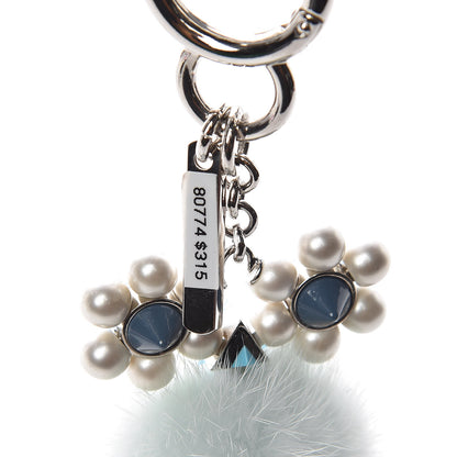 Fendi Mink Fur Pearl Chick Pom Pom Bag Charm Pale Blue 3 of 3