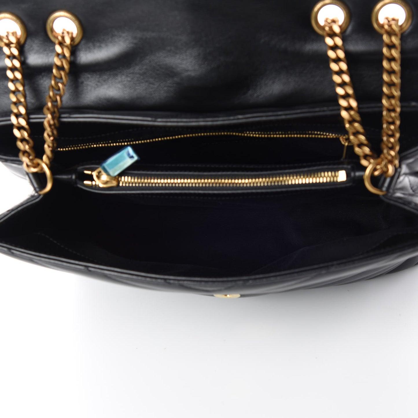 Calfskin Y Quilted Monogram Medium Loulou Chain Satchel Black