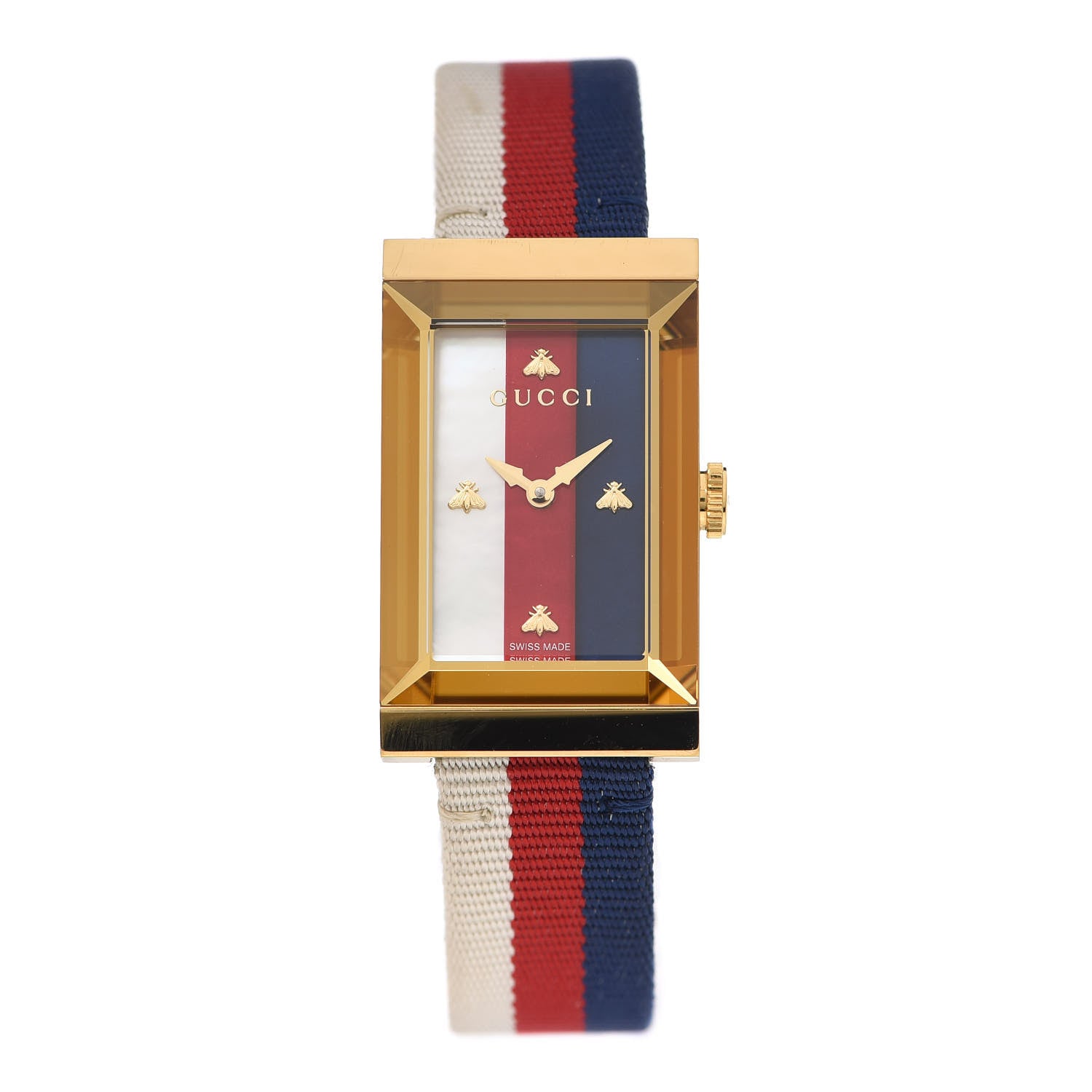Gucci Stainless Steel Nylon Mother of Pearl 21mm Web G-Frame Quartz Watch Blue 1 of 4