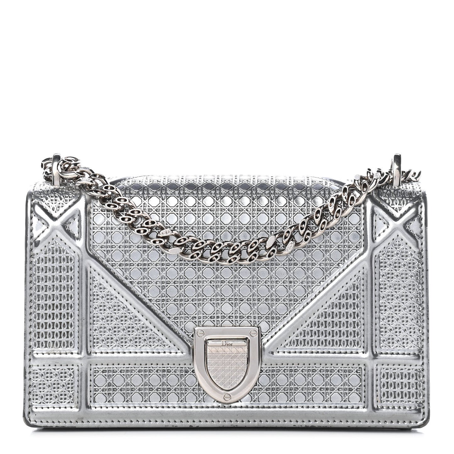 Metallic Patent Micro-Cannage Mini Diorama Flap Bag Silver