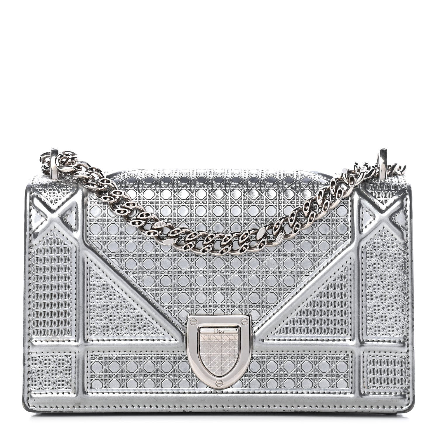 Christian Dior Metallic Patent Micro-Cannage Mini Diorama Flap Bag Silver 1 of 9