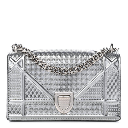 Christian Dior Metallic Patent Micro-Cannage Mini Diorama Flap Bag Silver 1 of 9