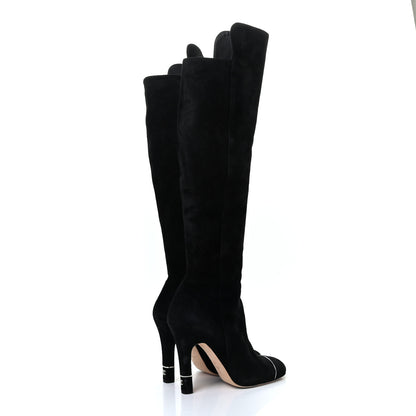 Chanel Suede Calfskin CC Cap Toe Knee High Boots 38 Black 4 of 10