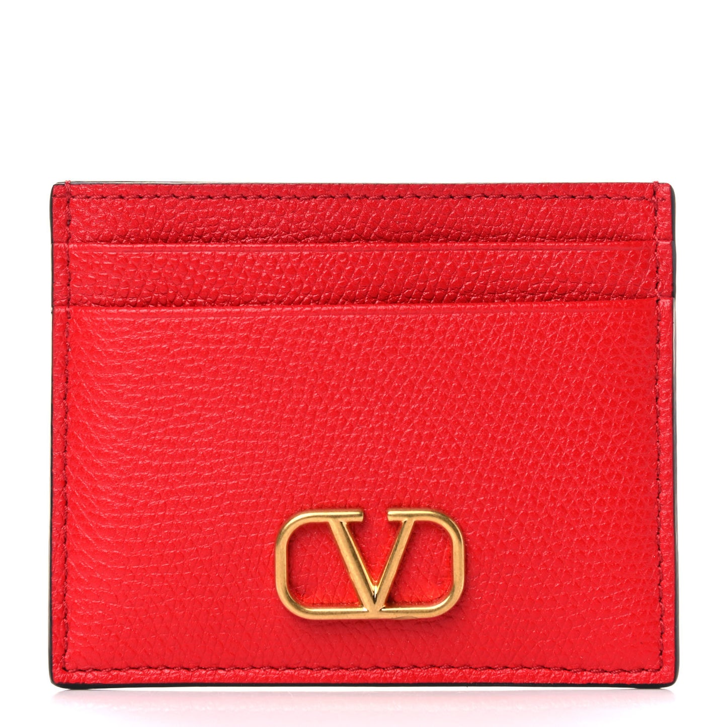 Grained Calfskin VLogo Card Holder Rouge Pur