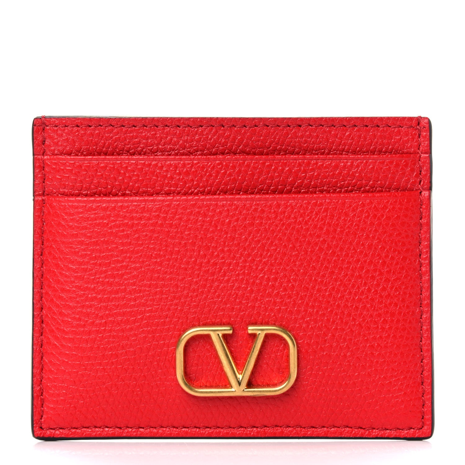 Valentino Garavani Grained Calfskin VLogo Card Holder Rouge Pur 1 of 8