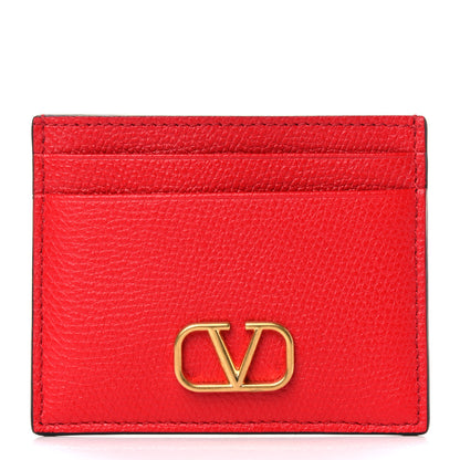 Valentino Garavani Grained Calfskin VLogo Card Holder Rouge Pur 1 of 8