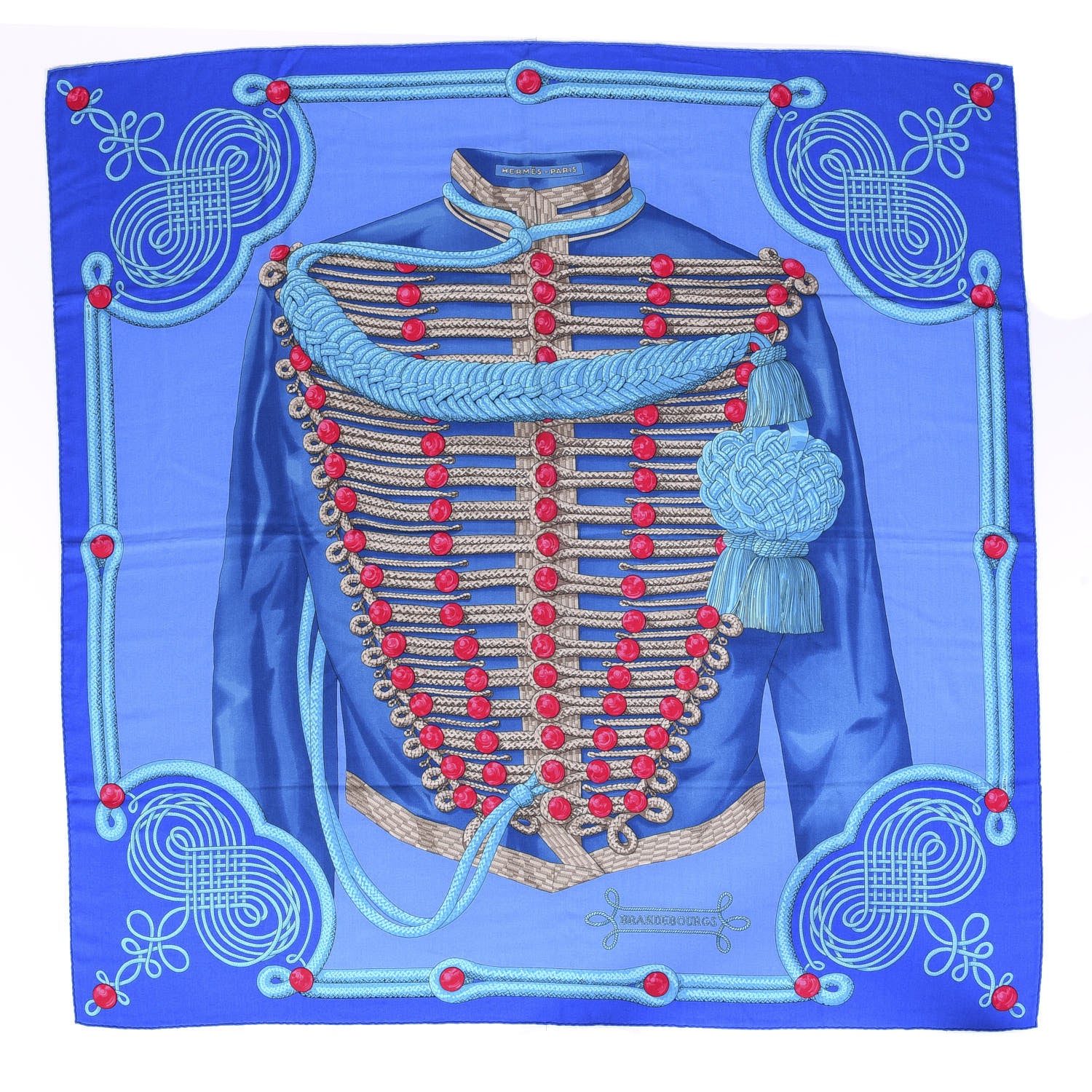 Hermes Cashmere Silk Brandebourgs Shawl 140 Bleu Turquoise 1 of 5