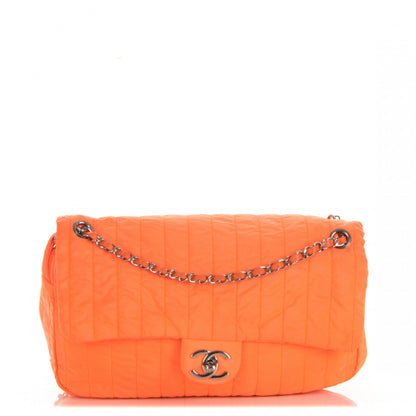 Chanel Nylon Vertical Quilted Jumbo Flap Orange 1 of 8