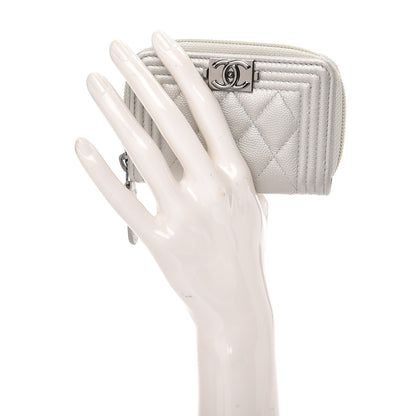 Chanel Metallic Caviar Quilted Boy Zip Around Coin Purse Wallet Silver 2 of 7