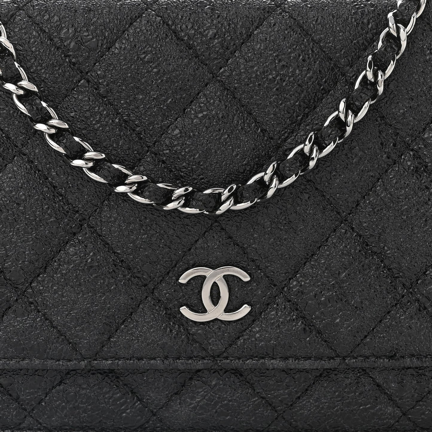 Crackled Calfskin Wallet On Chain WOC Black