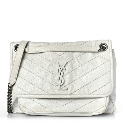 Saint Laurent Crinkled Calfskin Matelasse Monogram Medium Niki Chain Satchel Dirty White 1 of 15