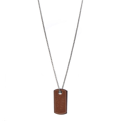 Hermes Palladium Natural Barenia Dog Tag Long Necklace Fauve 1 of 7