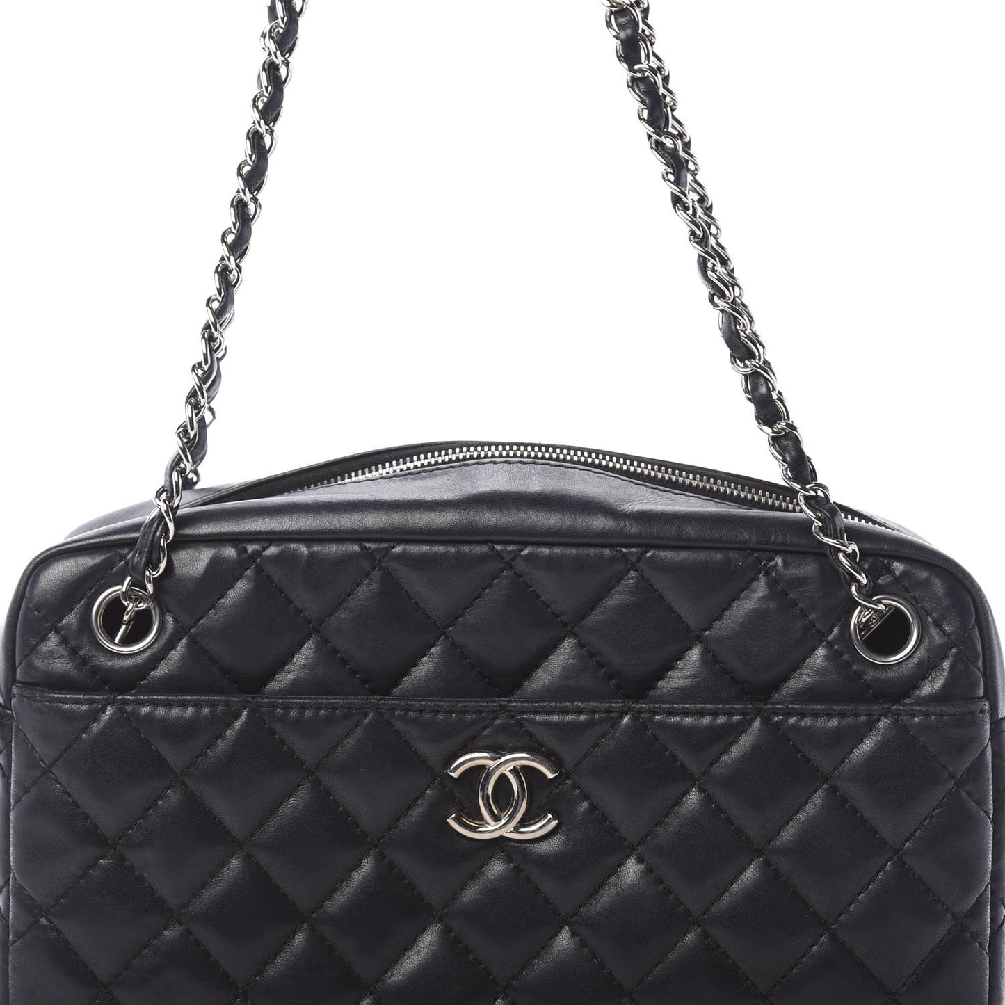 Lambskin Quilted Medium Camera Case Black