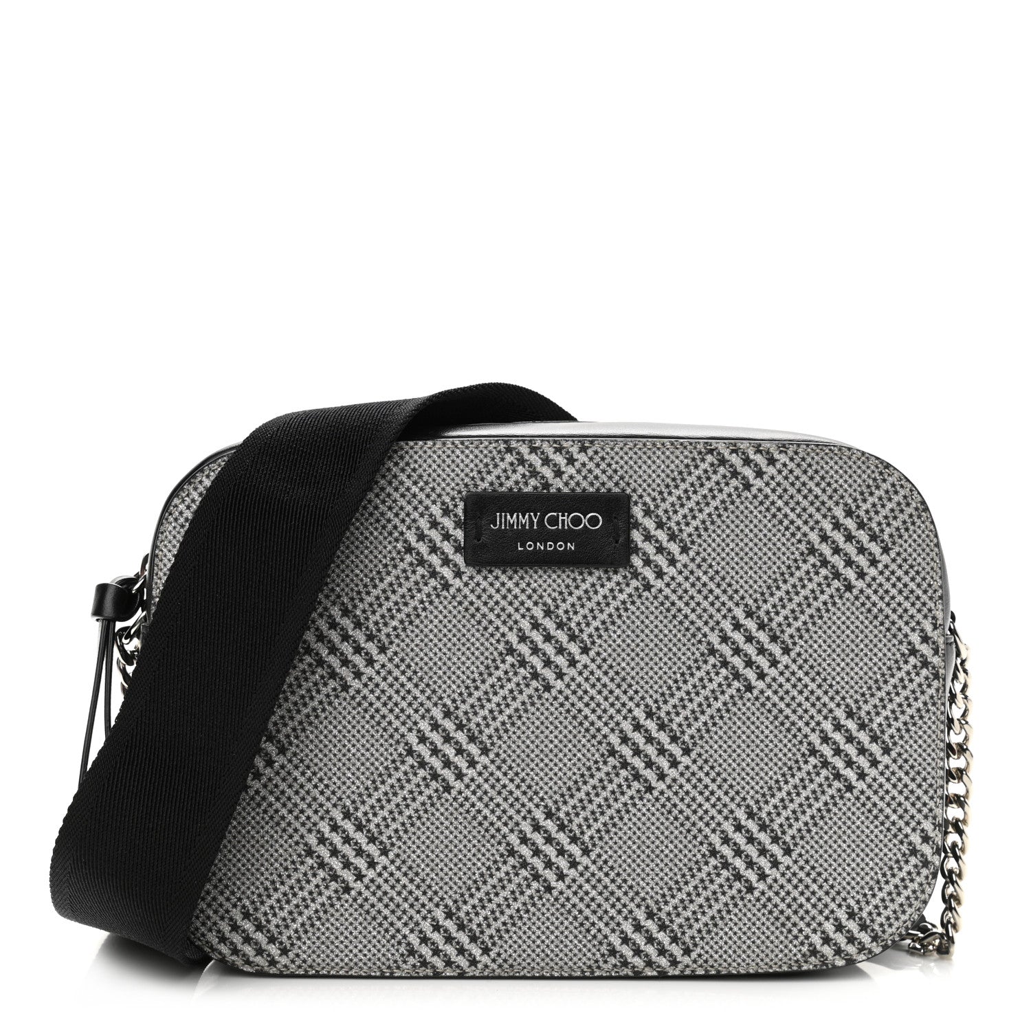 Jimmy Choo Metallic Fabric Plaid Prince Of Stars Crossbody Bag Silver Black 1 of 10