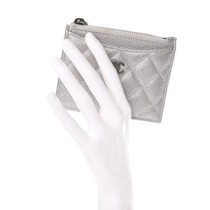 Chanel Metallic Caviar Quilted CC Zip Card Holder Silver 2 of 12