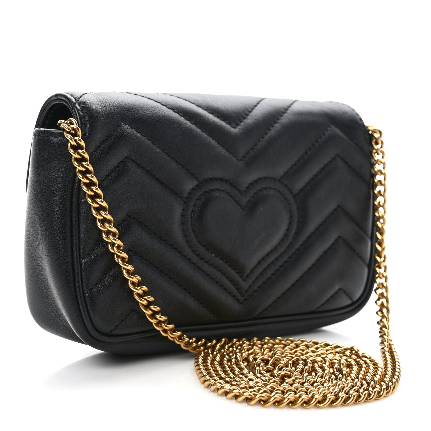 Calfskin Matelasse Super Mini GG Marmont Shoulder Bag Black