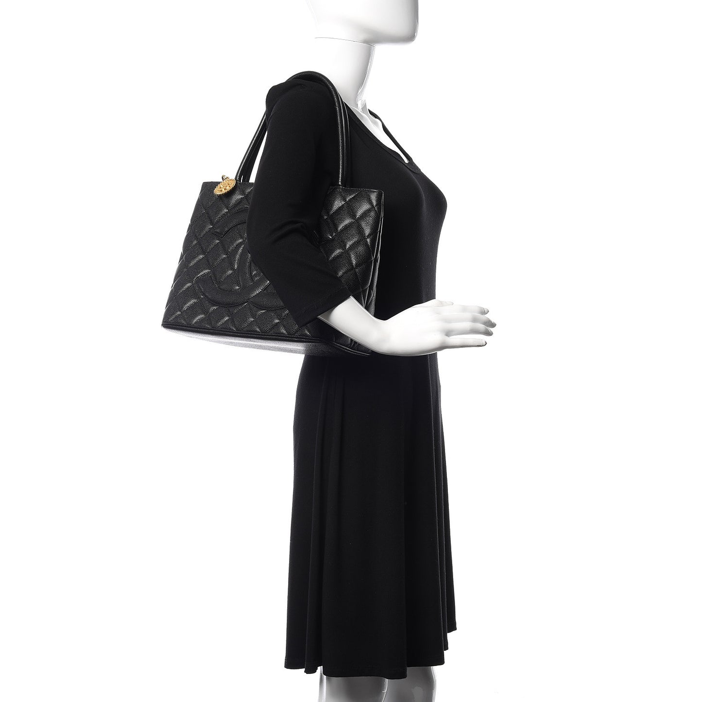 Caviar Quilted Medallion Tote Black