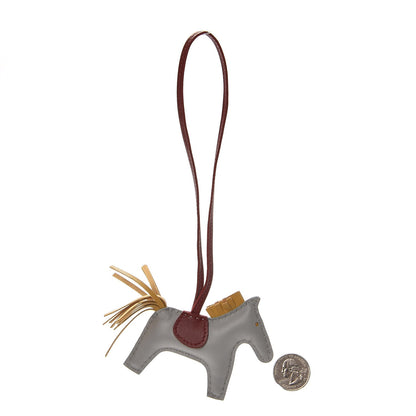 Hermes Milo Lambskin Grigri Rodeo Horse Bag Charm PM Bleu Glacier Curry Rouge H 2 of 4