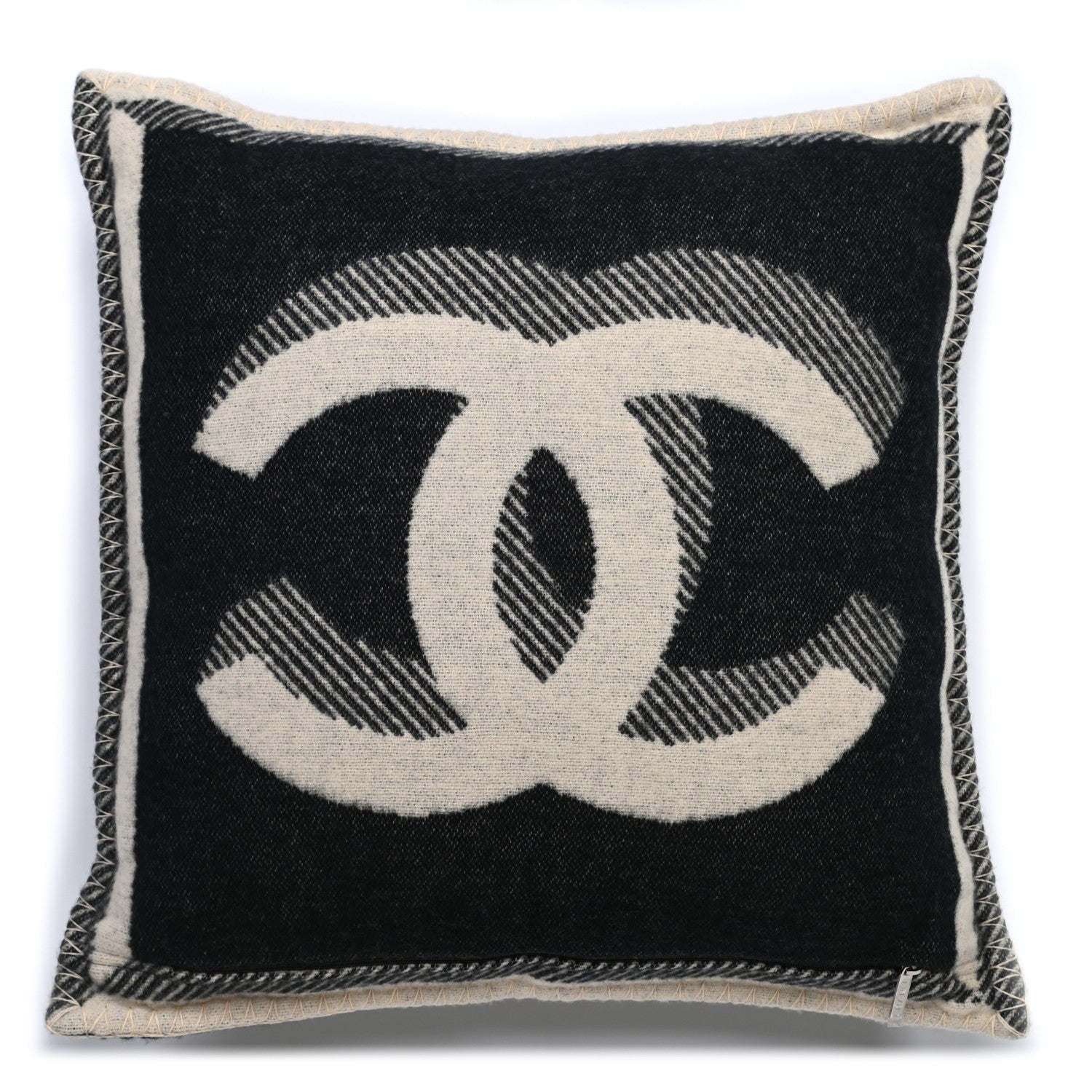 Chanel Merino Wool Cashmere CC Pillow Black Beige 2 of 3
